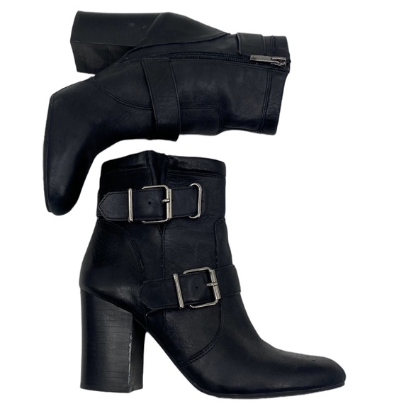 💕SALE💕 Vince Camino Black Leather Simlee Block Heel Ankle Boots - Picture 3 of 7